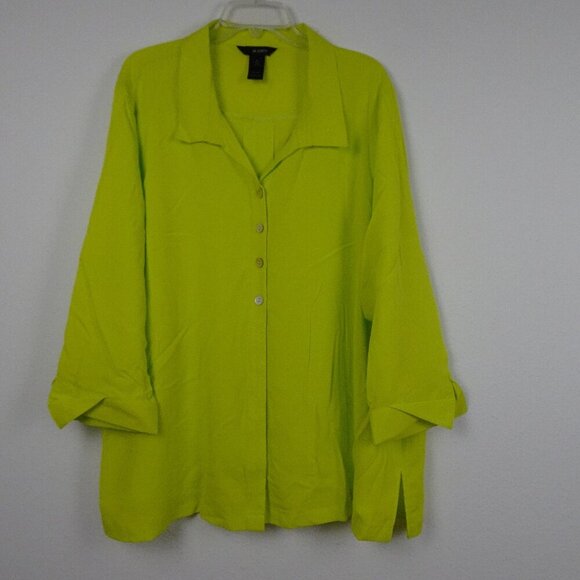 Ali Miles Tunic Top Women's Plus Size 3X Yellow Green Bright Button Front - Picture 1 of 9